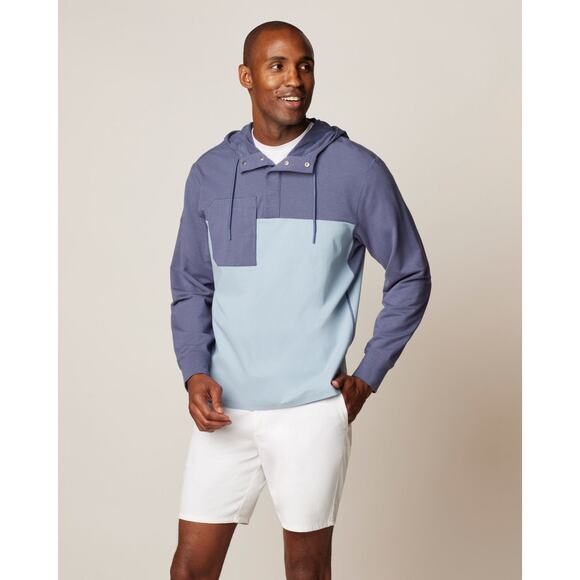 NWT Johnnie-O Sz XXL 2X Harrison Blue Mixed Media Henley Pullover Hoodie Jacket